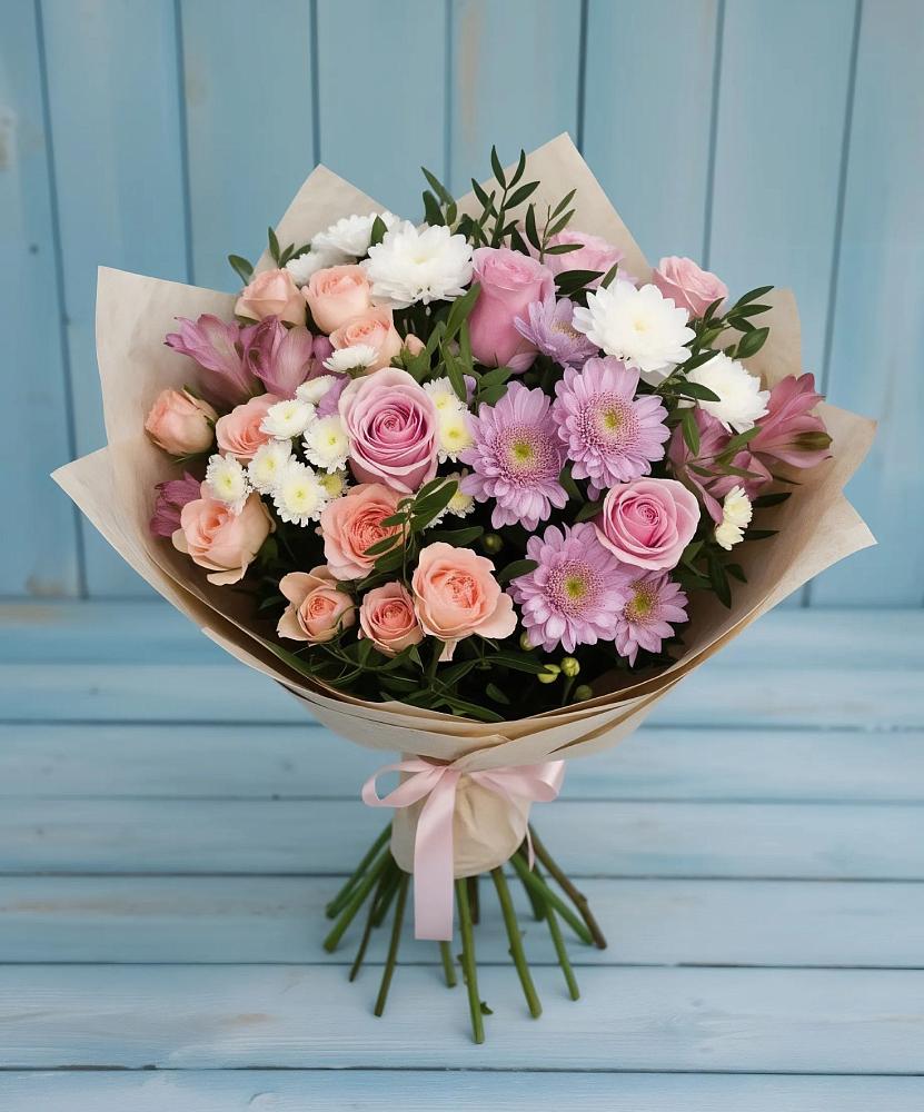 Букет цветов из: Хризантемы, Розы и Альстромерии в Нежинка