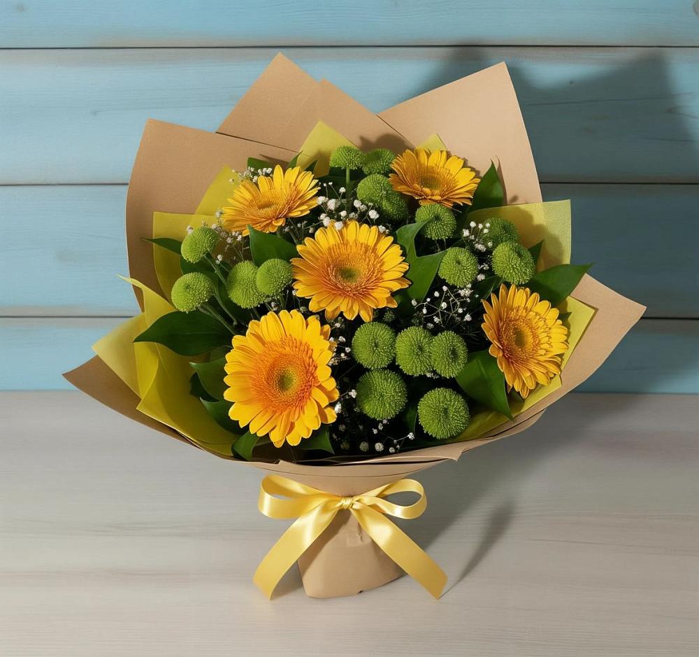 Букет цветов из: Герберы и Хризантемы в Нежинка
