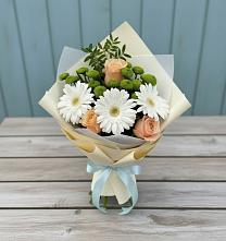 Букет цветов из:  Герберы, Розы и Хризантемы в Нежинка