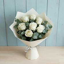 Букет Белые розы в Эвкалипте #REPLACE_PRED# Нежинка
